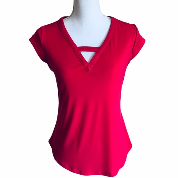 New York & Company Tops - NEW YORK & COMPANY HOT PINK CAP SLEEVE V NECK TOP